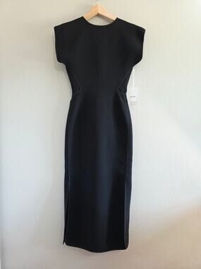 Maticevski Zephyr Black Structured Cap-Sleeve Midi Dress US 4 / AU 8